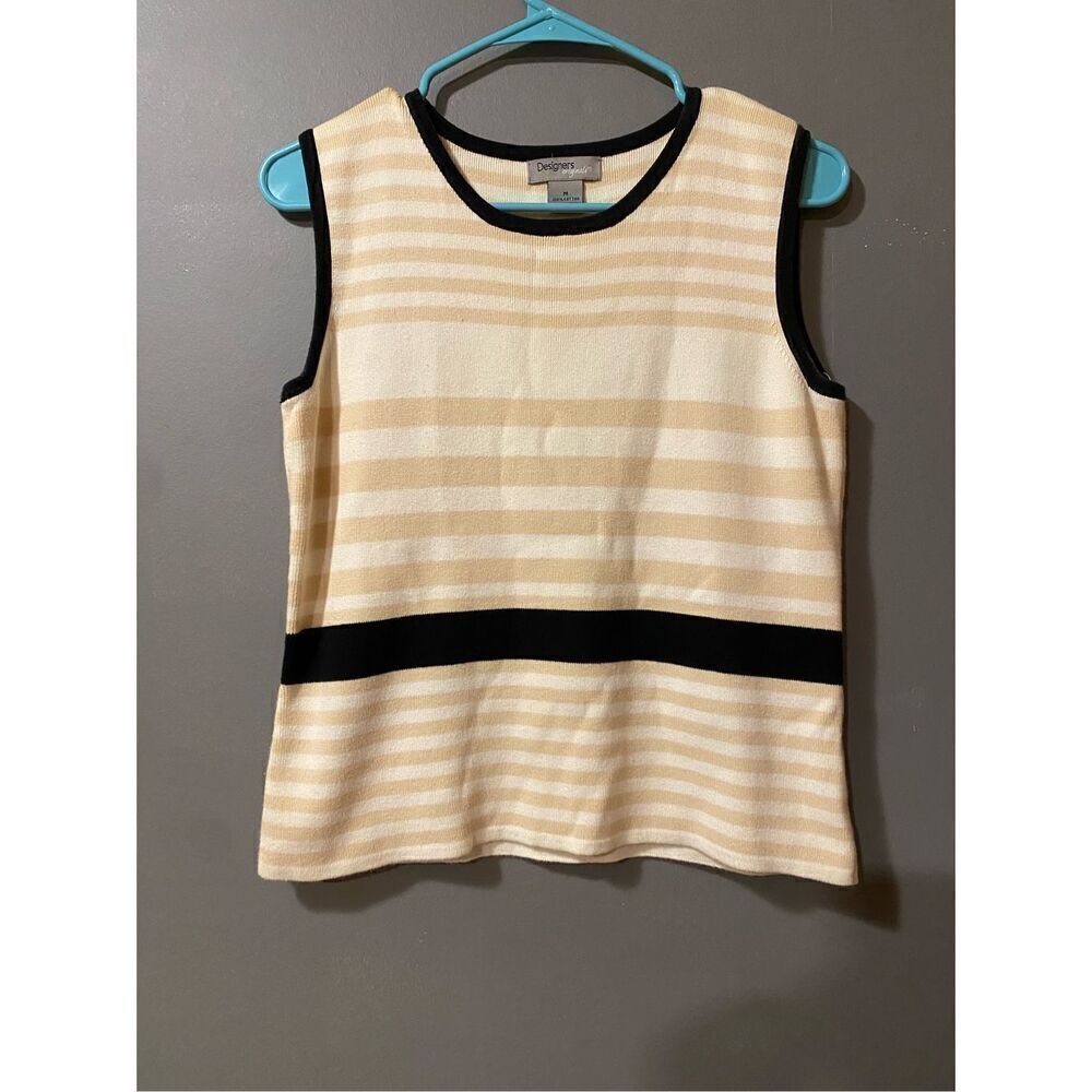 Designer Originals Tan White Striped Knit Tank Top Size Medium